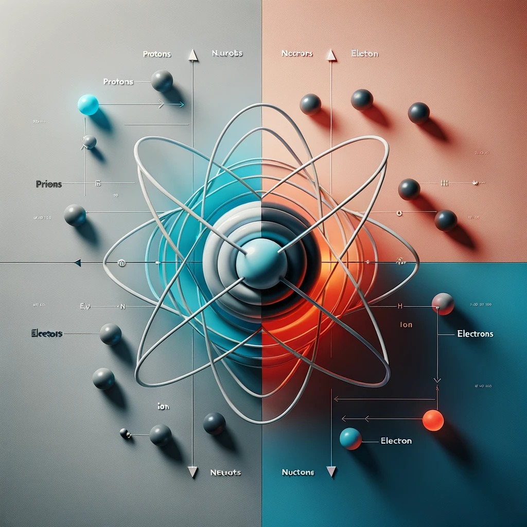 Vizualni prikaz razlik med atomi in ioni za učenje kemije