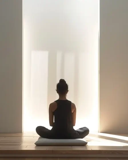 Vadba transcendentalne meditacije z zaprtimi očmi in tiho ponavljanjem osebne mantre v sedečem, sproščenem položaju.